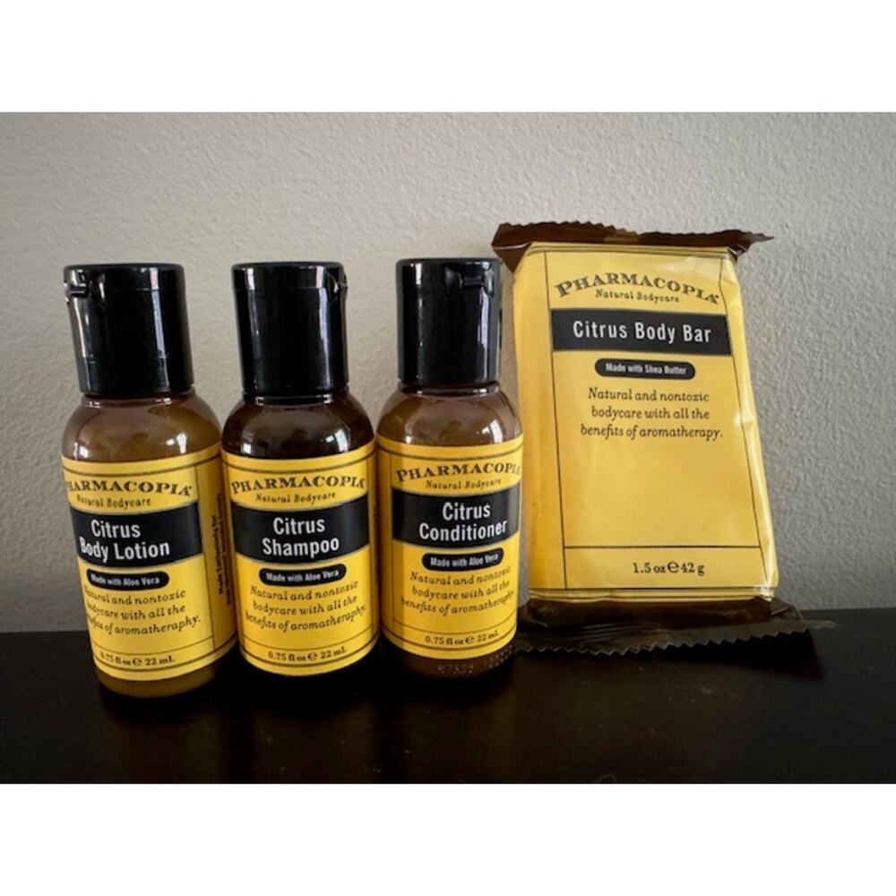 Pharmacopia Citrus Body Bar Soap Lotion Shampoo & Conditioner- Travel Size Lot